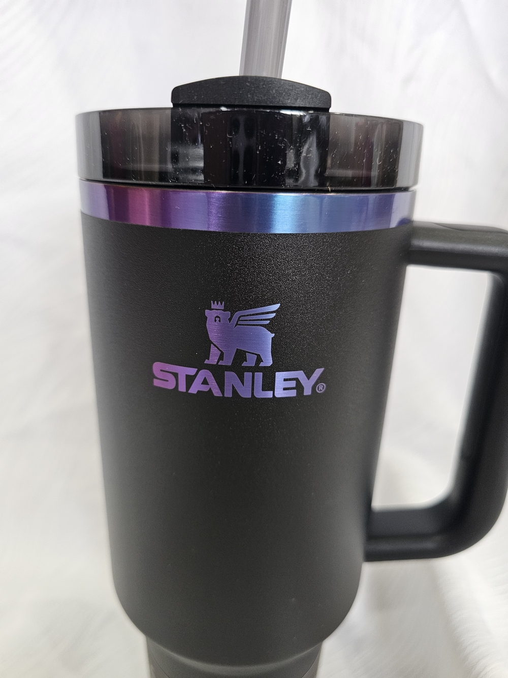Stanley Black Travel Mug with Iridescent Purple Logo NEW - Picture 3 of 8